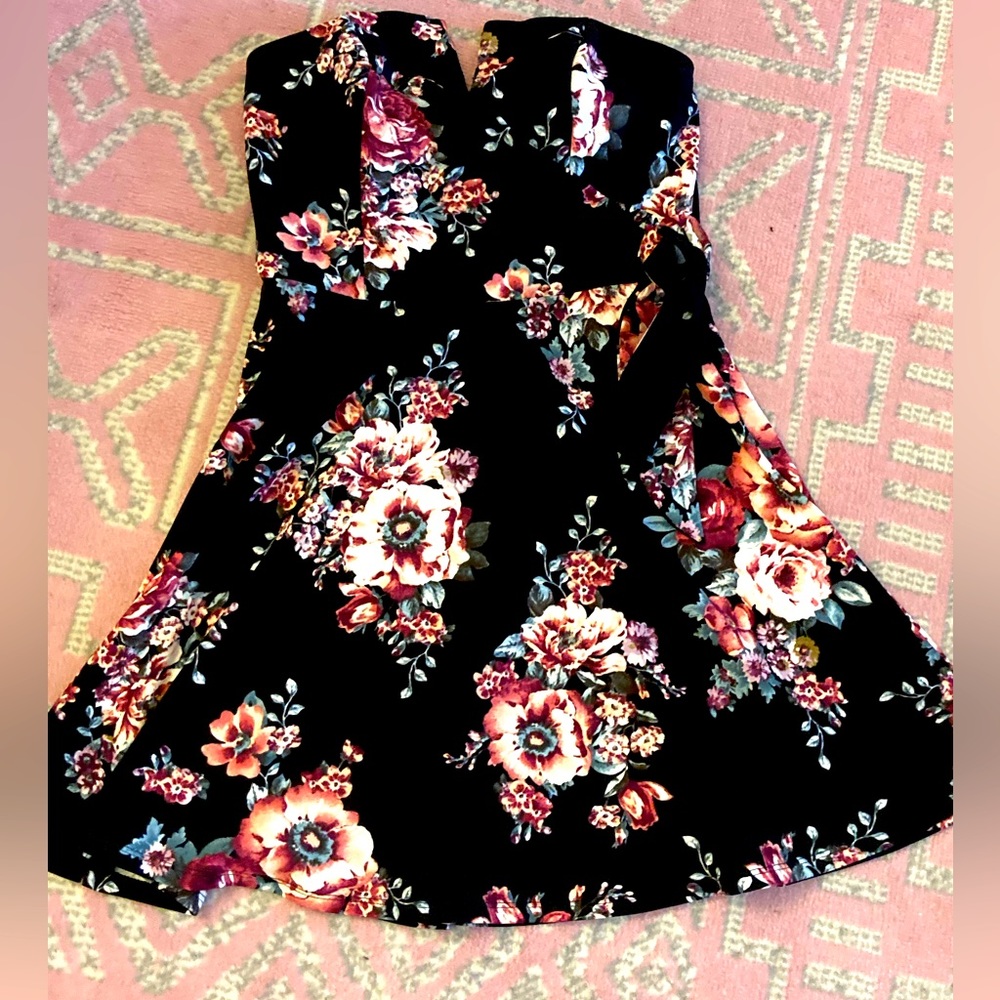 Black floral mini dress